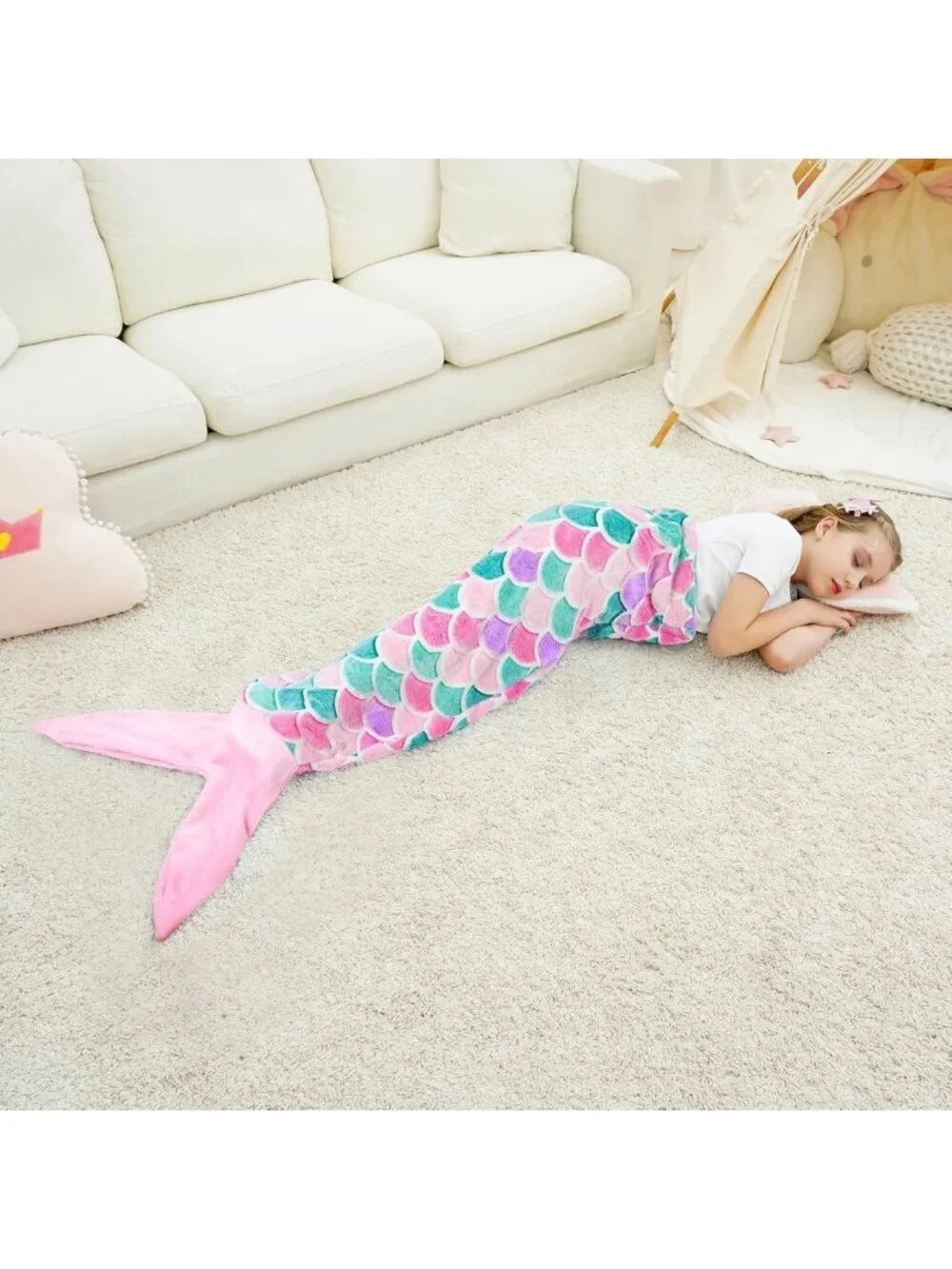 Glow in the Dark Mermaid Tail Blanket - Cozy Wearable Blanket for Kids & Adults